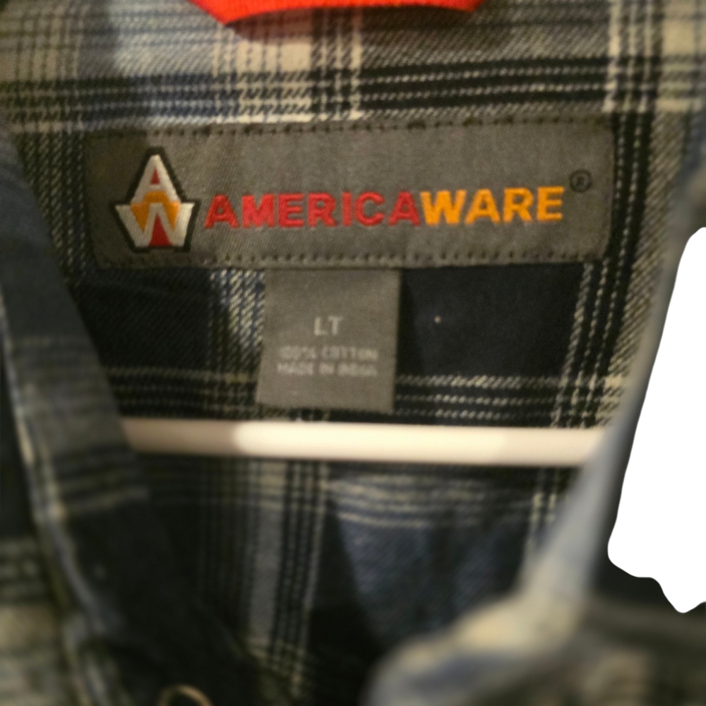 NWT America Ware Western Flannel Classic Blue Plaid Button-Down Shirt Sz LT - Picture 5 of 9